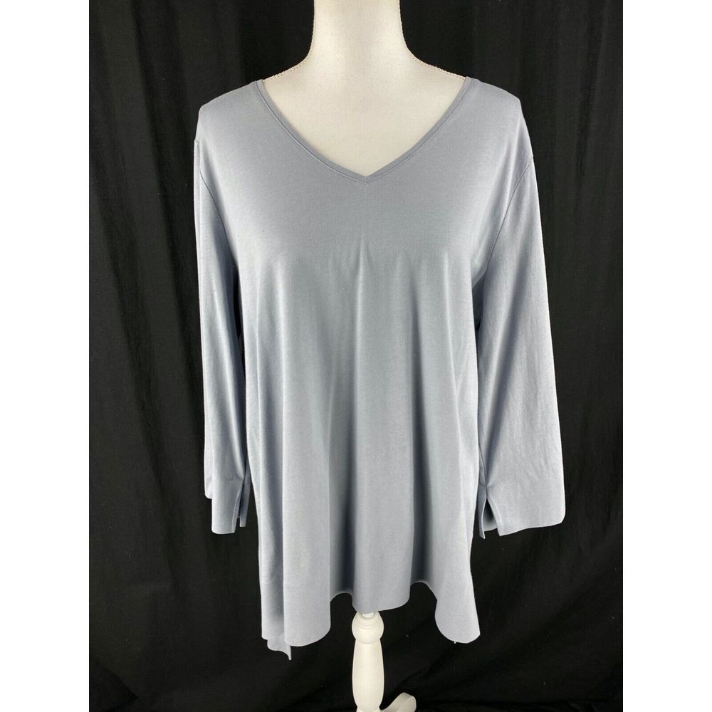 Habitat Womens L Deep‎ Hem Tunic Blouse 3/4 Sleeve V-Neck Gray Cotton 74016